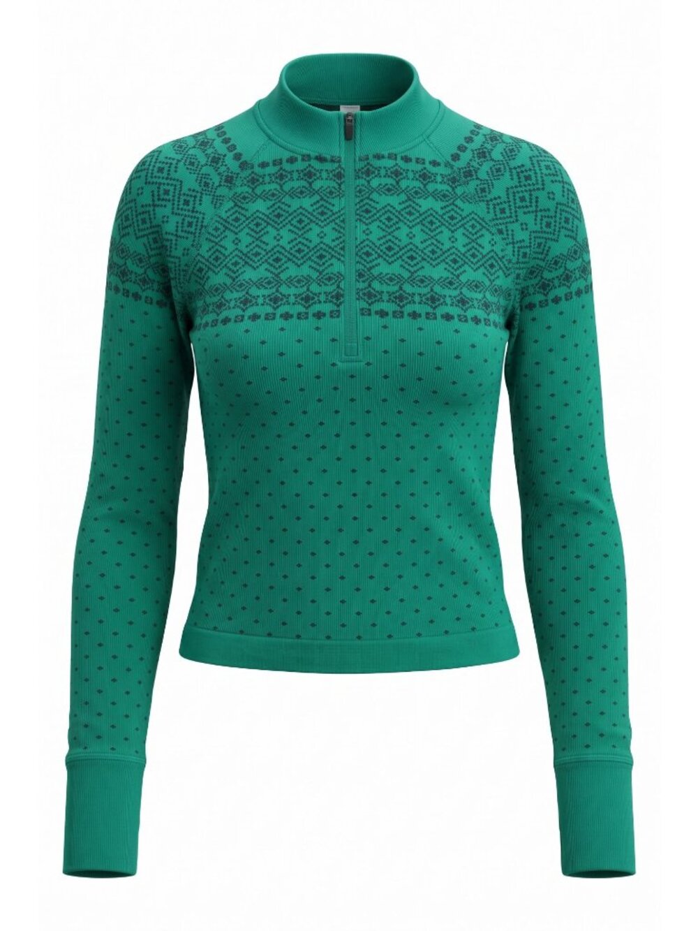 DSG Women's S Momentum Seamless 1/4 Zip Green Fair Isle Performance Knit Top NWT